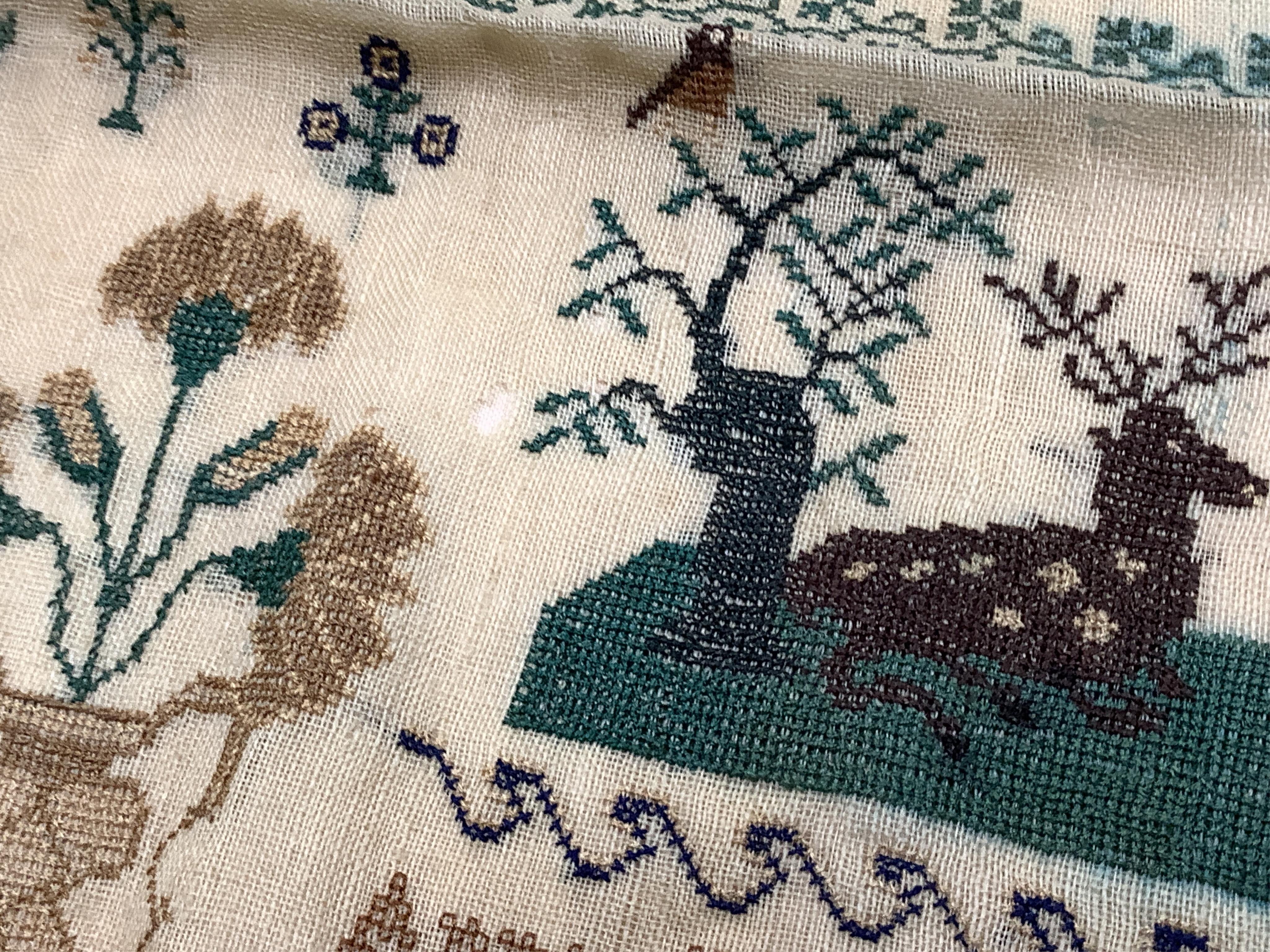 Two unframed large samplers, by Susanna and Ann Elizabeth Day, (sisters) both dated 1848. Two other unframed simpler alphabet samplers both by Florence Emily Day, dated 1876 and 1878. (4)